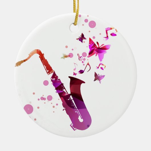Saxophon niedliche Musik und Schmetterlinge Keramik Ornament (Vorne)