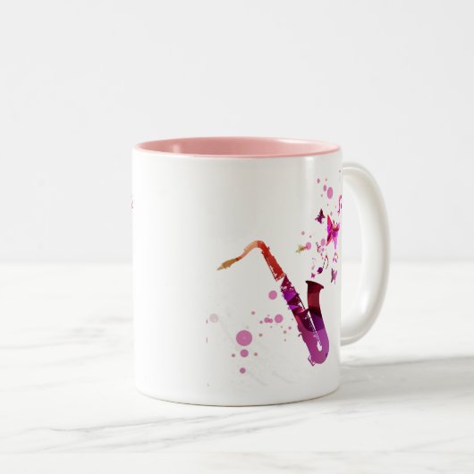Saxophon niedliche Musik und Schmetterlinge Zweifarbige Tasse (VorderseiteRechts)