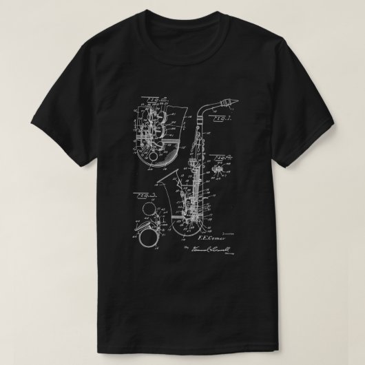 Saxophon Player Cooler Patentstil Alto Sax T-Shirt (Design vorne)