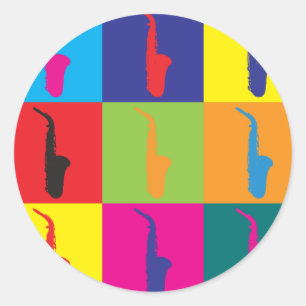 Saxophon Pop Art Runder Aufkleber