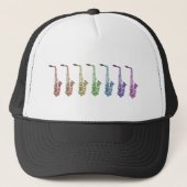 Saxophon Regenbogen-Lineup Truckerkappe (Vorderseite)