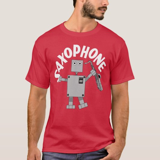 Saxophon Robot Text T-Shirt (Vorderseite)