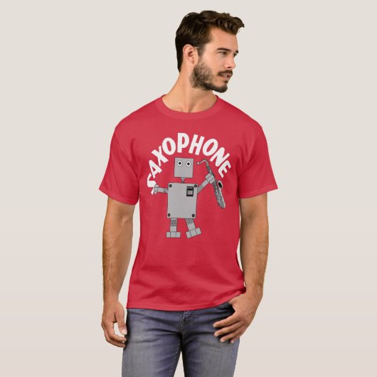Saxophon Robot Text T-Shirt (Vorne ganz)