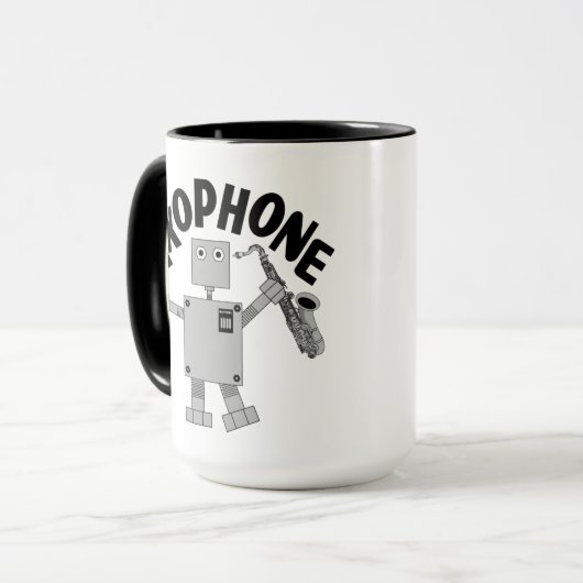 Saxophon Robot Text Tasse (Vorderseite Links)