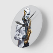 Saxophon-Roboter Runde Wanduhr (Winkel)
