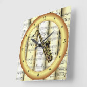 Saxophon ~ Rolled Sheet Music ~ Gold Ring ~ * ~ Quadratische Wanduhr (Winkel)
