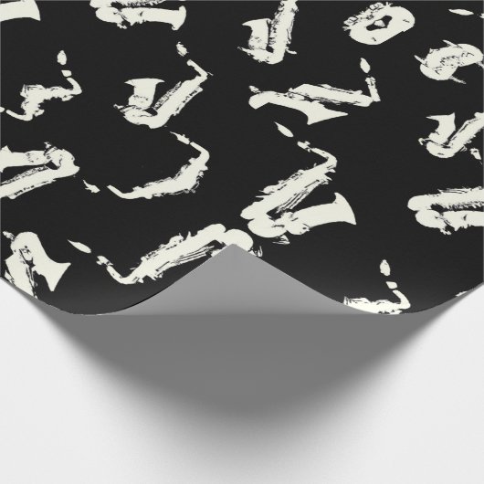 Saxophon Schwarzweiß-Muster Geschenkpapier (Ecke)