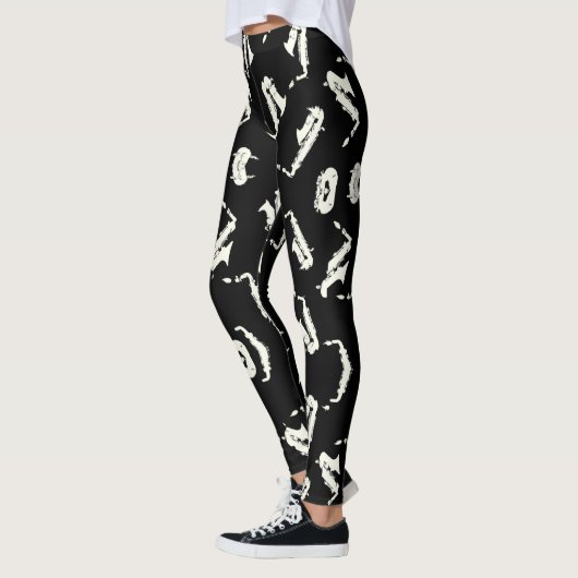 Saxophon Schwarzweiß-Muster Leggings (Links)