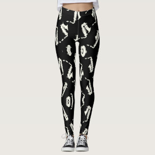Saxophon Schwarzweiß-Muster Leggings