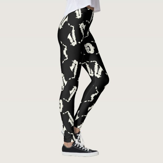 Saxophon Schwarzweiß-Muster Leggings (Rechts)