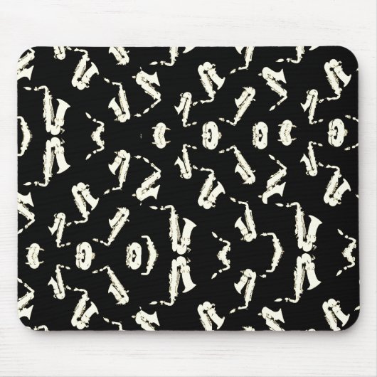 Saxophon Schwarzweiß-Muster Mousepad (Vorne)