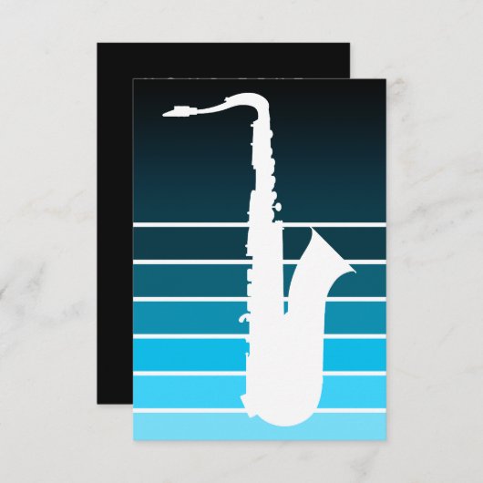 Saxophon-Silhouette: blauer Fleck Einladung (Vorne/Hinten)
