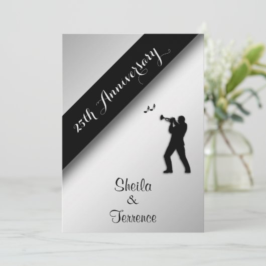 Saxophon Silver Wedding Anniversary Einladung (Stehend Vorderseite)