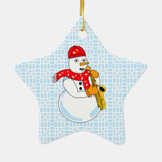 Saxophon Snowman Keramik Ornament (Hinten)