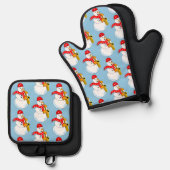 Saxophon Snowman Ofenhandschuh & Topflappen-Set (Vorderseite/Rückseite)