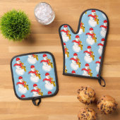 Saxophon Snowman Ofenhandschuh & Topflappen-Set (Oben Unten)