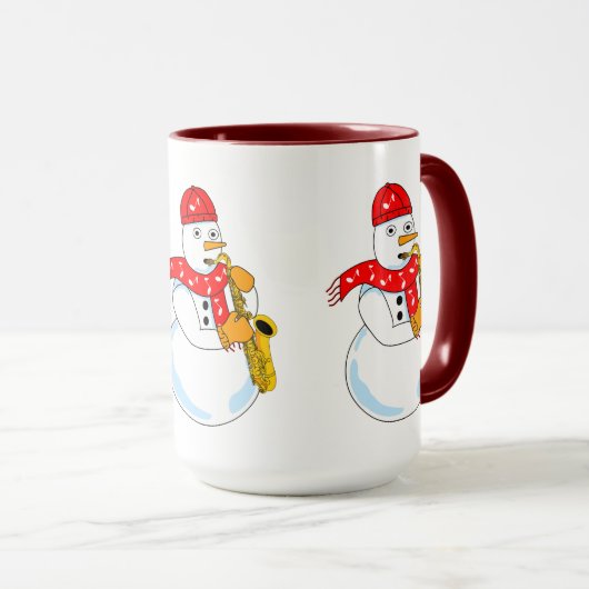 Saxophon Snowman Tasse (VorderseiteRechts)