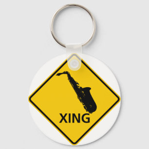 Saxophon-Überfahrt-Landstraßen-Zeichen Schlüsselanhänger