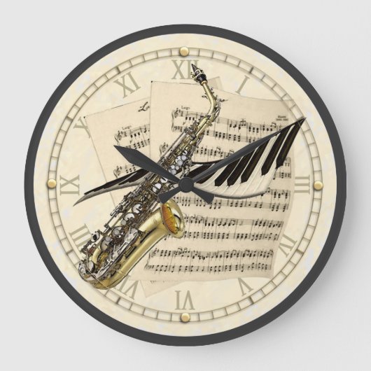 Saxophon und Klaviermusik Design Uhr (Vorderseite)