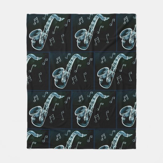 Saxophon und Musiknoten Fleecedecke (Vorderseite)