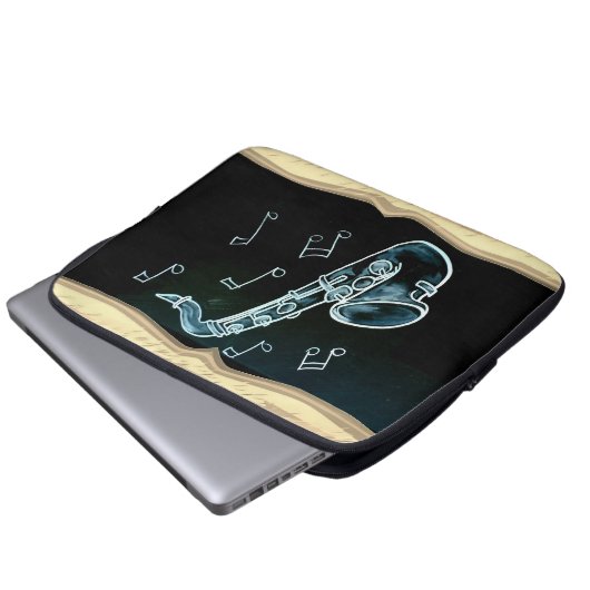 Saxophon und Musiknoten Laptopschutzhülle (Vorne Knopf)