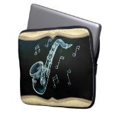 Saxophon und Musiknoten Laptopschutzhülle (Vorderseite Links)