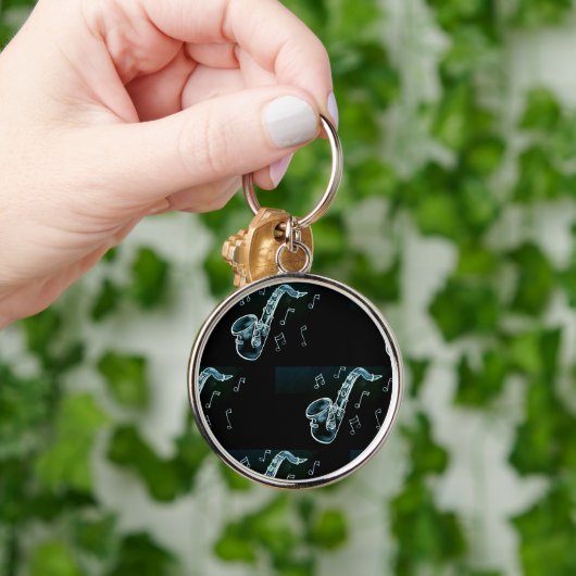 Saxophon und Musiknoten Schlüsselanhänger (Hand)