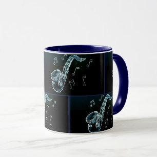 Saxophon und Musiknoten  Tasse