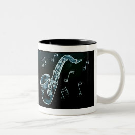 Saxophon und Musiknoten Zweifarbige Tasse