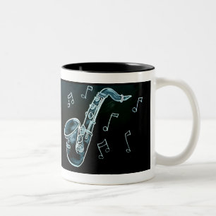 Saxophon und Musiknoten Zweifarbige Tasse