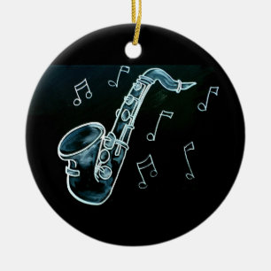 Saxophon und Noten Keramik Ornament