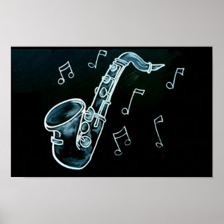 Saxophon und Noten Poster