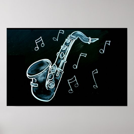 Saxophon und Noten Poster (Vorne)
