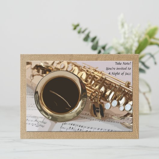 Saxophon und Notenpresse - Einladung (Stehend Vorderseite)