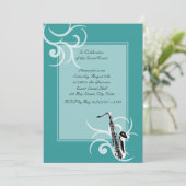 Saxophon Vollfarbe Einladung (Stehend Vorderseite)