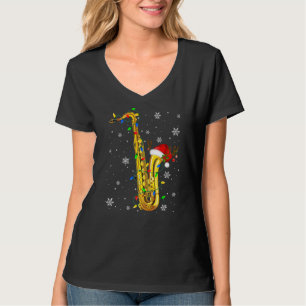 Saxophon Weihnachtsmusik Weihnachtsbeleuchtung Wei T-Shirt