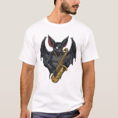 Saxophone Bat: Jazz Vibes in Dunkler Kunst T-Shirt (Vorderseite)