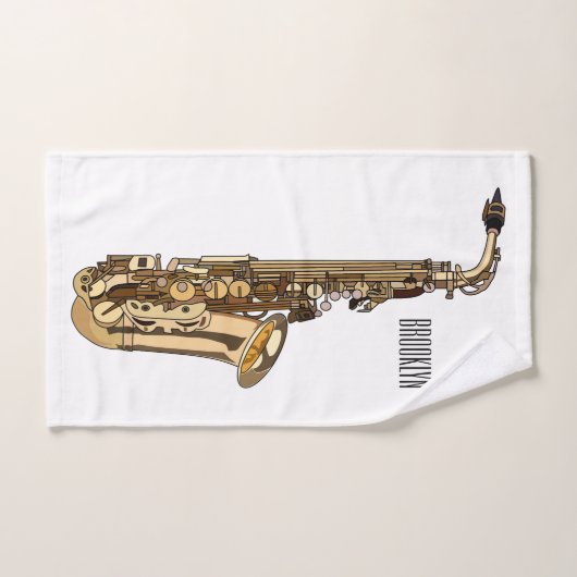 Saxophone Cartoon Illustration Badhandtuch Set (Handtuch)