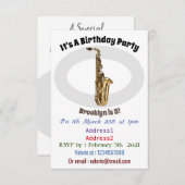 Saxophone Cartoon Illustration Einladung (Vorne/Hinten)