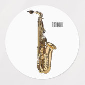 Saxophone Cartoon Illustration Etiketten (Design 1)