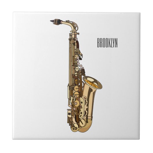 Saxophone Cartoon Illustration Fliese (Vorderseite)