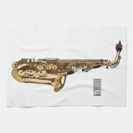 Saxophone Cartoon Illustration Geschirrtuch (Horizontal)
