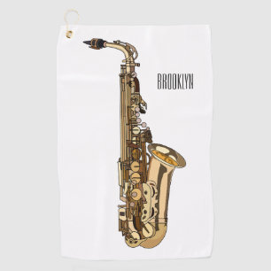 Saxophone Cartoon Illustration Golfhandtuch