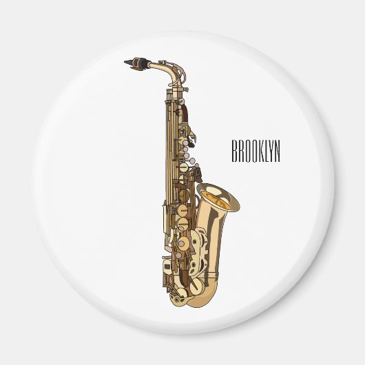 Saxophone Cartoon Illustration Magnet (Vorne)