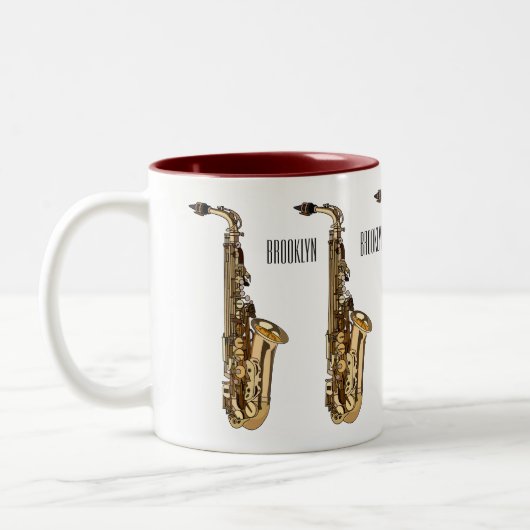 Saxophone Cartoon Illustration Zweifarbige Tasse (Links)