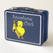 Saxophone Chick Text Tasse Metall Brotdose (Rückseite)
