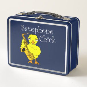 Saxophone Chick Text Tasse Metall Brotdose