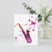 Saxophone cute music and butterflies postkarte (Stehend Vorderseite)