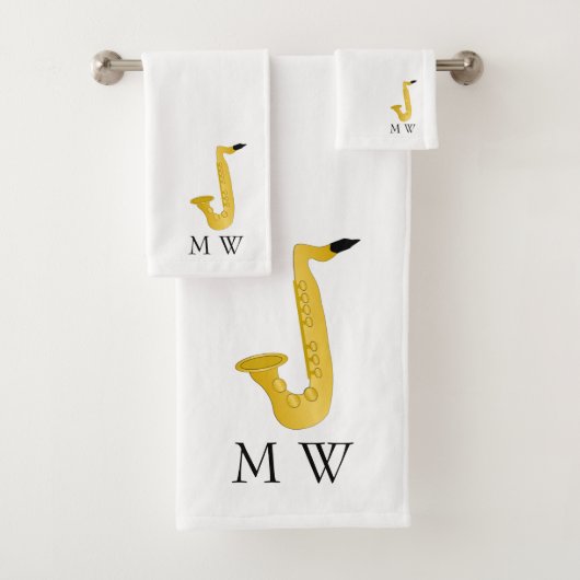 Saxophone Design Monogrammed Badhandtuch Set (Insitu)