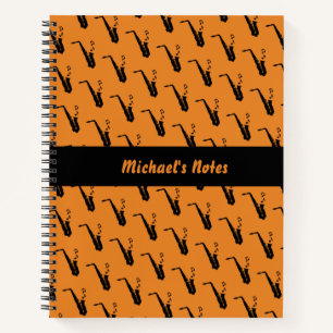 Saxophone Fun Musiknoten Personalisiert Orange Notizblock
